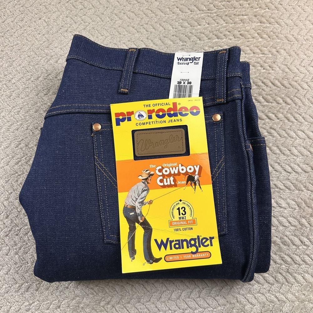 Wrangler Jeans Mens 38x38 Cowboy Cut 13MWZ‎ Rodeo Rigid Indigo Denim Original